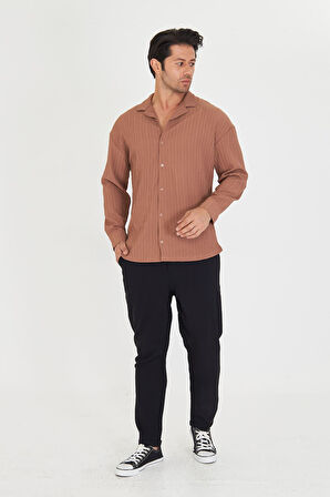 Erkek Düşük Omuz Bürümcük Desen Oversize Apaç Uzun Kol Yaka Gömlek