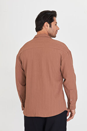 Erkek Düşük Omuz Bürümcük Desen Oversize Apaç Uzun Kol Yaka Gömlek