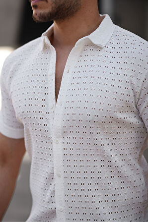 Erkek Kısa Kol Delikli Desen Örme Kumaş Regular Kalıp Kalıp Yeni Sezon Gömlek