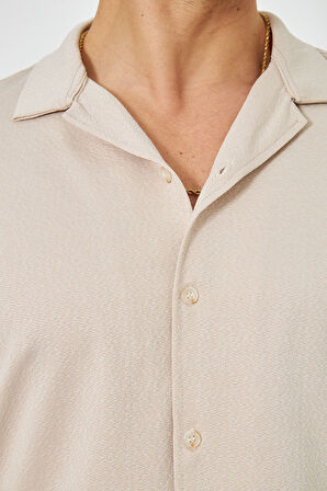 Erkek Yarım Oversize Uzun Kol Apaçi Yaka Ütü Gerektirmeyen Crep Desen Gömlek