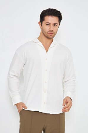 Erkek Yarım Oversize Uzun Kol Apaçi Yaka Ütü Gerektirmeyen Crep Desen Gömlek