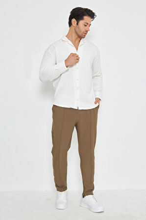 Erkek Yarım Oversize Uzun Kol Apaçi Yaka Ütü Gerektirmeyen Crep Desen Gömlek