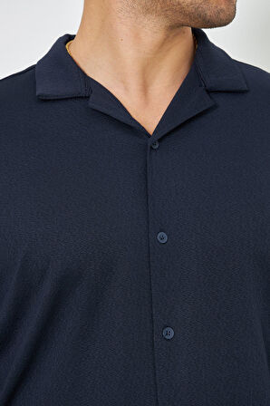 Erkek Yarım Oversize Uzun Kol Apaçi Yaka Ütü Gerektirmeyen Crep Desen Gömlek