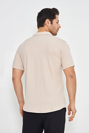 Erkek Örme Kumaş Düğmeli Apaçi yaka Şık Crep Desen Günlük Kullanıma Uygun Kısa Kol Gömlek