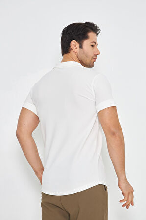 Erkek Örme Kumaş Düğmeli Apaçi yaka Şık Crep Desen Günlük Kullanıma Uygun Kısa Kol Gömlek