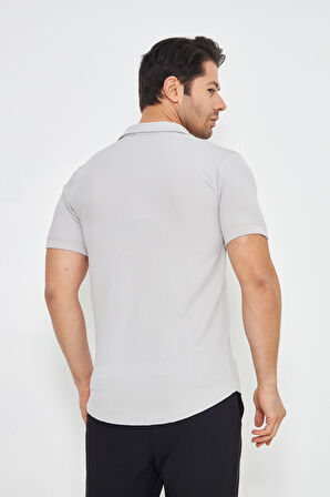 Erkek Örme Kumaş Düğmeli Apaçi yaka Şık Crep Desen Günlük Kullanıma Uygun Kısa Kol Gömlek