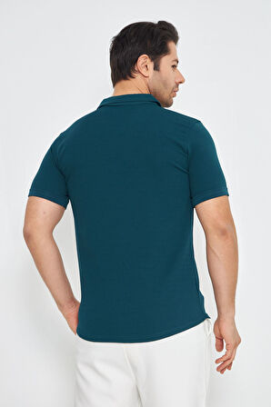 Erkek Örme Kumaş Düğmeli Apaçi yaka Şık Crep Desen Günlük Kullanıma Uygun Kısa Kol Gömlek