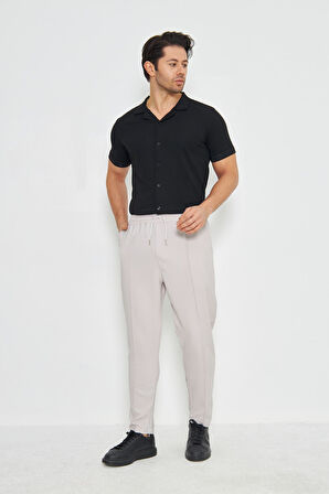 Erkek Örme Kumaş Düğmeli Apaçi yaka Şık Crep Desen Günlük Kullanıma Uygun Kısa Kol Gömlek