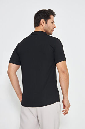 Erkek Örme Kumaş Düğmeli Apaçi yaka Şık Crep Desen Günlük Kullanıma Uygun Kısa Kol Gömlek