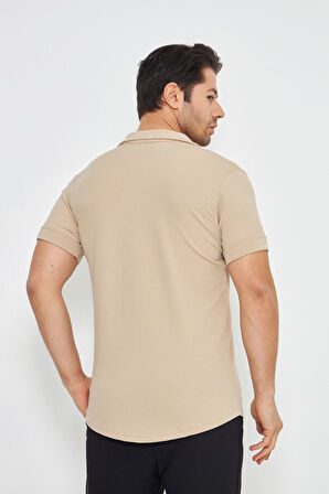 Erkek Örme Kumaş Düğmeli Apaçi yaka Şık Crep Desen Günlük Kullanıma Uygun Kısa Kol Gömlek