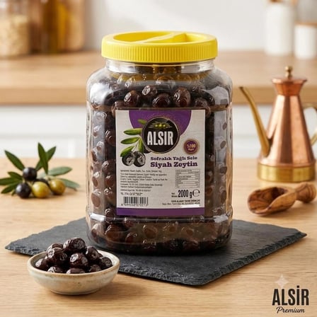 Alsır Sofralık Yağlı Sele Siyah Zeytin 2000g