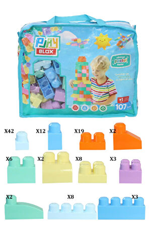 Play Blox 2977 Pastel Renkler Mega Blok Seti 107 Parça Mavi Çantalı