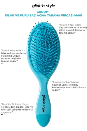 Groom -  Islak ve Kuru Saç Açma Tarama Fırçası Mavi