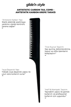 Antistatic Carbon Tail Comb - Antistatik Karbon Krepe Tarağı
