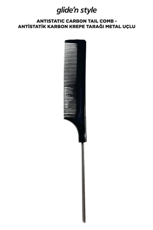 Antistatic Carbon Tail Comb - Antistatik Karbon Krepe Tarağı Metal Uçlu