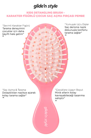 Kids Detangling Brush - Karakter Figürlü Çocuk Saç Açma Fırçası Pembe