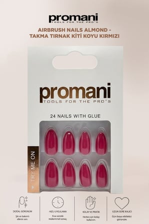 Airbrush Nails Almond - Takma Tırnak Kiti Koyu Kırmızı