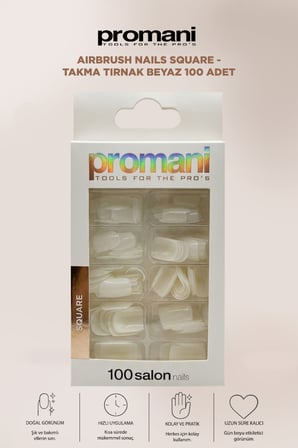 Airbrush Nails Square - Takma Tırnak Beyaz 100 Adet