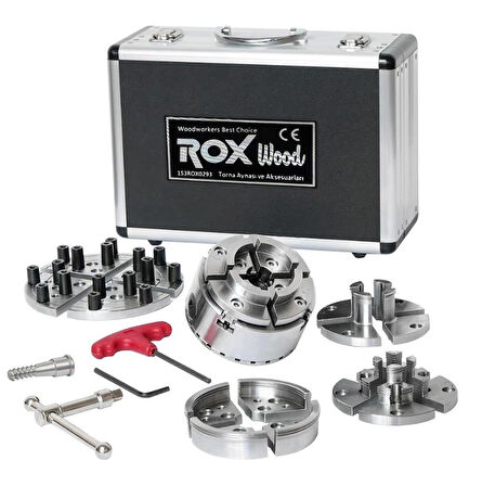 Rox Wood 0293 4 Çeneli Ahşap Torna Aynası ve Aksesuarları 6 Parça