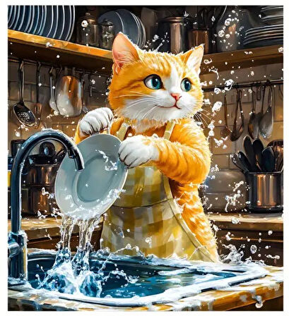 55 CM x 45 CM BULAŞIKCI KEDİ TASARIMI TEZGAH ÜSTÜ BULAŞIK KURUTMA MATI BULAŞIKLIK KURUTMA ÖRTÜSÜ