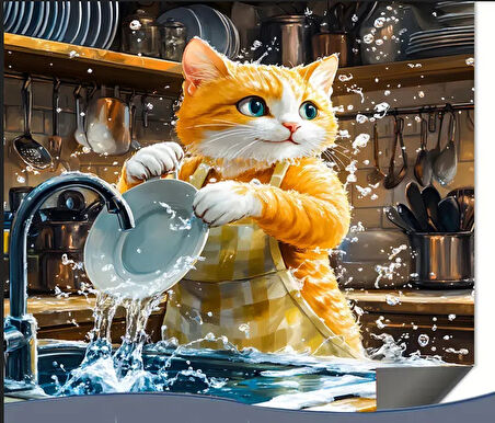 55 CM x 45 CM BULAŞIKCI KEDİ TASARIMI TEZGAH ÜSTÜ BULAŞIK KURUTMA MATI BULAŞIKLIK KURUTMA ÖRTÜSÜ