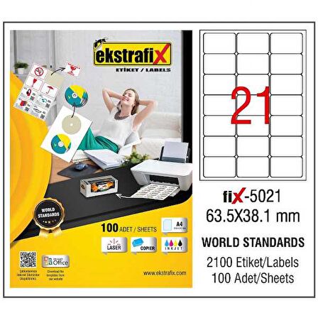 Ekstrafix Lazer Etiket 100 YP 63.5x38.1 Laser-Copy-Inkjet FİX-5021