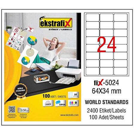 Ekstrafix Lazer Etiket 100 YP 64x34 Laser-Copy-Inkjet FİX-5024