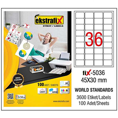 Ekstrafix Laser Etiket 100 YP 45x30 Laser-Copy-Inkjet FİX-5036