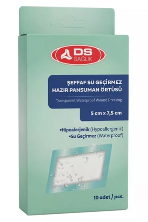 Ds Plus Şeffaf Su Geçirmez Pu Yara Örtüsü 5x7,5 cm 10'lu