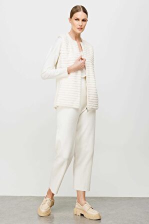 Peluş Kombinli Fermuarlı Triko Yelek