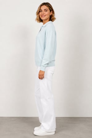 Kadın Polo Yaka Uzun Kollu Triko Bluz 20102 - Mint