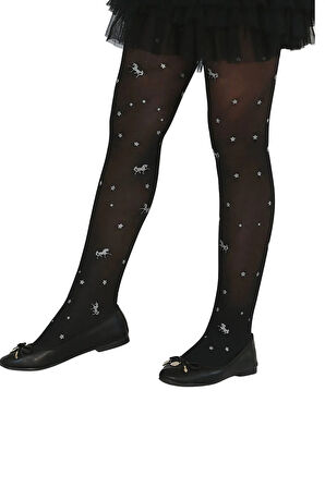 Nesli Çocuk Külotlu Çorap Siyah-gümüş