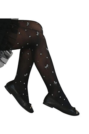 Nesli Çocuk Külotlu Çorap Siyah-gümüş