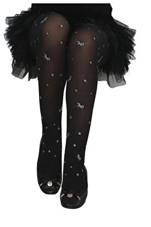 Nesli Çocuk Külotlu Çorap Siyah-gümüş