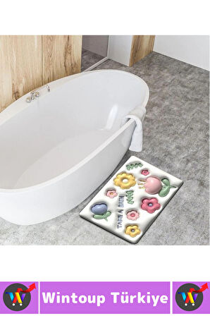 Dayanıklı Uzun Ömürlü Kaymaz Leke Tutmaz Ultra Su Nem Koku Emici Çok Şık 3D Banyo Paspası 40x60 Cm