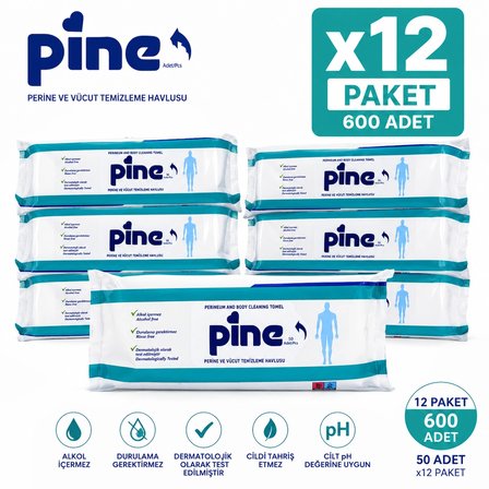 Pine Perine ve Vücut Bölgesi Havlusu 50 li 12 Paket