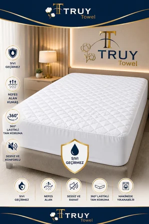 TRUYTOWEL Sıvı Geçirmez Pamuklu Lastikli Yatak Alezi Nefes Alabilen Yatak Koruyucu Beyaz