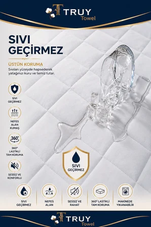 TRUYTOWEL Sıvı Geçirmez Pamuklu Lastikli Yatak Alezi Nefes Alabilen Yatak Koruyucu Beyaz