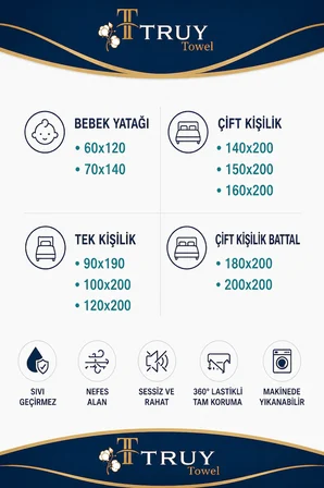TRUYTOWEL Sıvı Geçirmez Pamuklu Lastikli Yatak Alezi Nefes Alabilen Yatak Koruyucu Beyaz