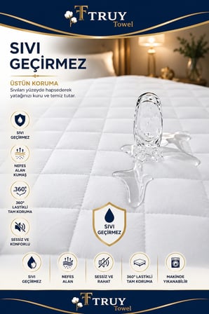 TRUYTOWEL Sıvı Geçirmez Pamuklu Lastikli Yatak Alezi Nefes Alabilen Yatak Koruyucu Beyaz