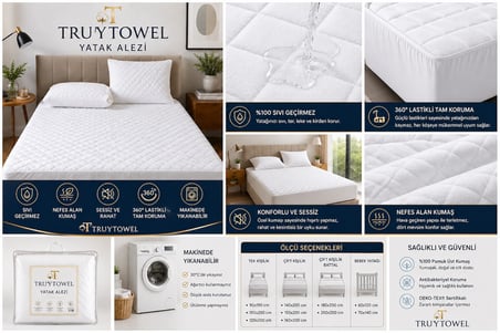 TRUYTOWEL Sıvı Geçirmez Pamuklu Lastikli Yatak Alezi Nefes Alabilen Yatak Koruyucu Beyaz