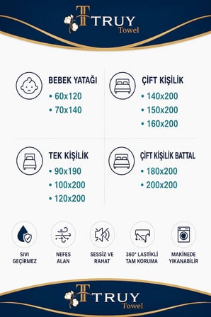 TRUYTOWEL Sıvı Geçirmez Pamuklu Lastikli Yatak Alezi Nefes Alabilen Yatak Koruyucu Beyaz