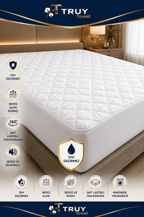 TRUYTOWEL Sıvı Geçirmez Pamuklu Lastikli Yatak Alezi Nefes Alabilen Yatak Koruyucu Beyaz