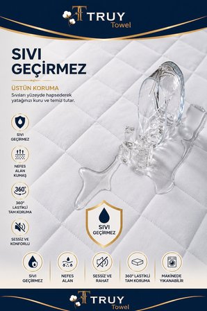 TRUYTOWEL Sıvı Geçirmez Pamuklu Lastikli Yatak Alezi Nefes Alabilen Yatak Koruyucu Beyaz
