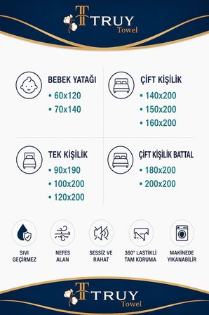 TRUYTOWEL Sıvı Geçirmez Pamuklu Lastikli Yatak Alezi Nefes Alabilen Yatak Koruyucu Beyaz
