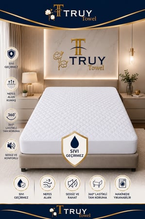 TRUYTOWEL Sıvı Geçirmez Pamuklu Lastikli Yatak Alezi Nefes Alabilen Yatak Koruyucu Beyaz