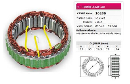 İsuzu Ticarı Alternator Stator Mitsubıshı Tip 24v 40a Nissan Mitsubıshı İsuzu Mazda Genis Nursan 140124 - Yavuz 10 236