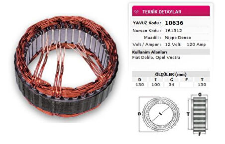 Fiat Stator Denso Tip 12v 120a Doblo Vectra Nursan 161312 - Yavuz 10 636