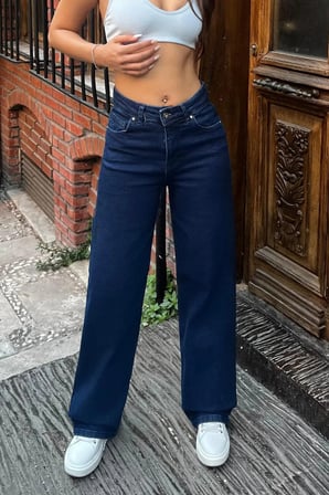 Lacivert Kadın Salaş Likralı Bel Salaş Jean Pantolon New Sezon-4