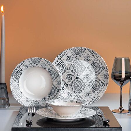 Schafer Posy 24 Parça 6 Kişilik Modern Yuvarlak Porselen Yemek Takımı 